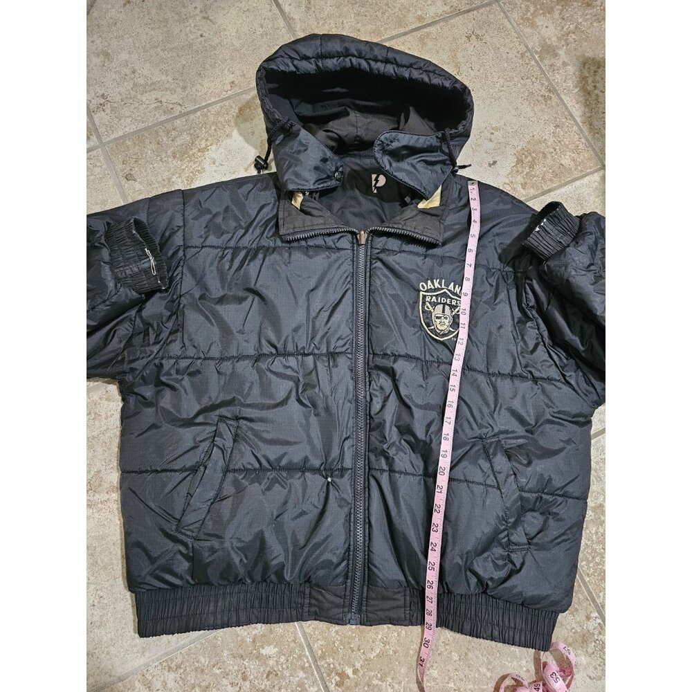 Vintage Pro Player Oakland Raiders Puffer Jacket XL Black Archival Gorpcore Rare - Picture 8 of 12